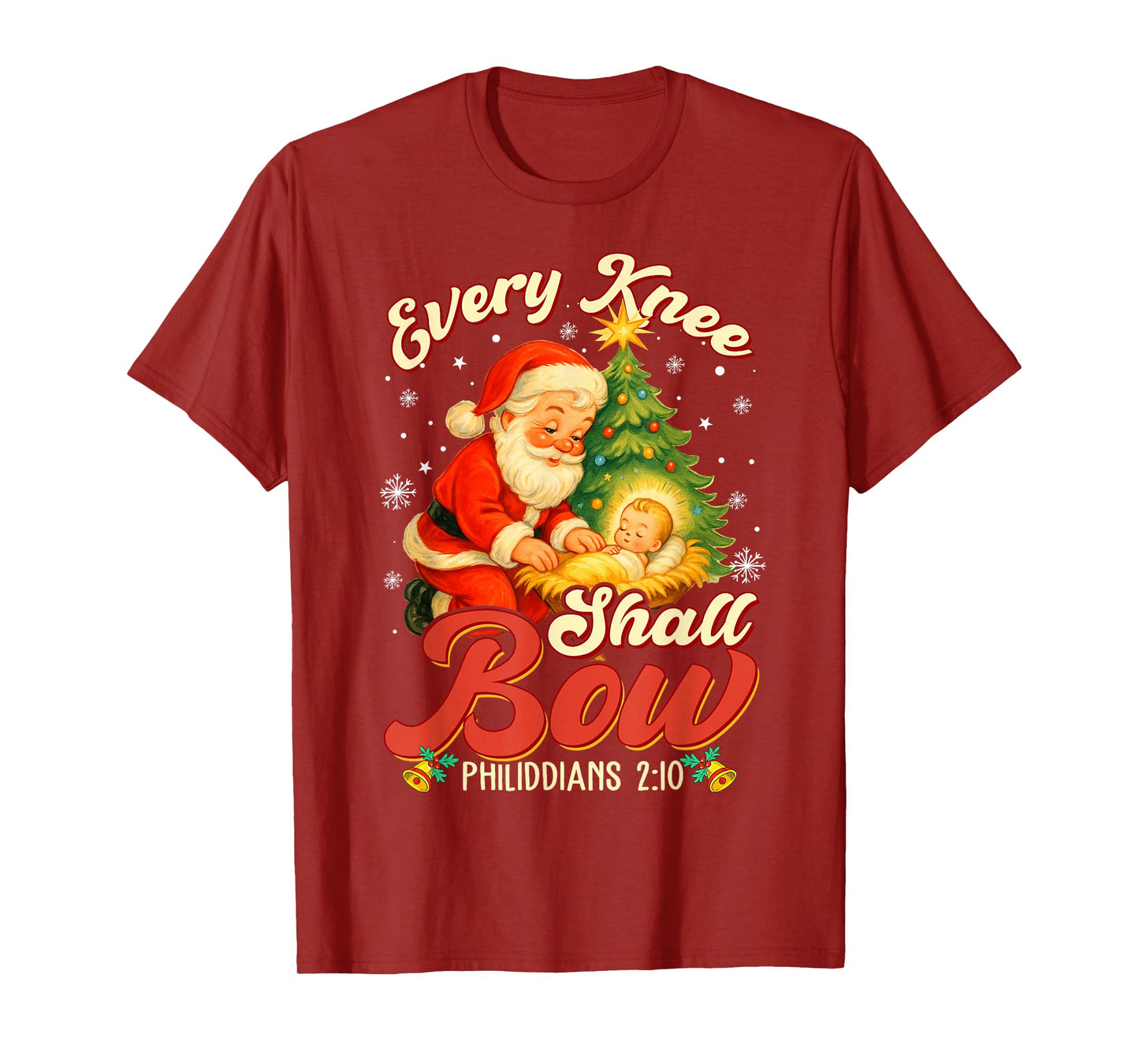 Every Knee Shall Bow Santa Christmas Nativity Scene Vintage T-Shirt