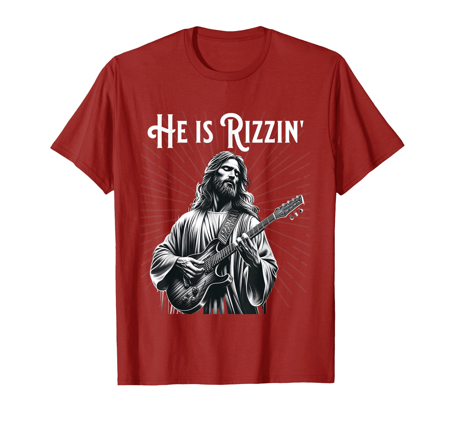 Funny Rizz Rif He is Rizzin Jesus Playing Guitar T-Shirt