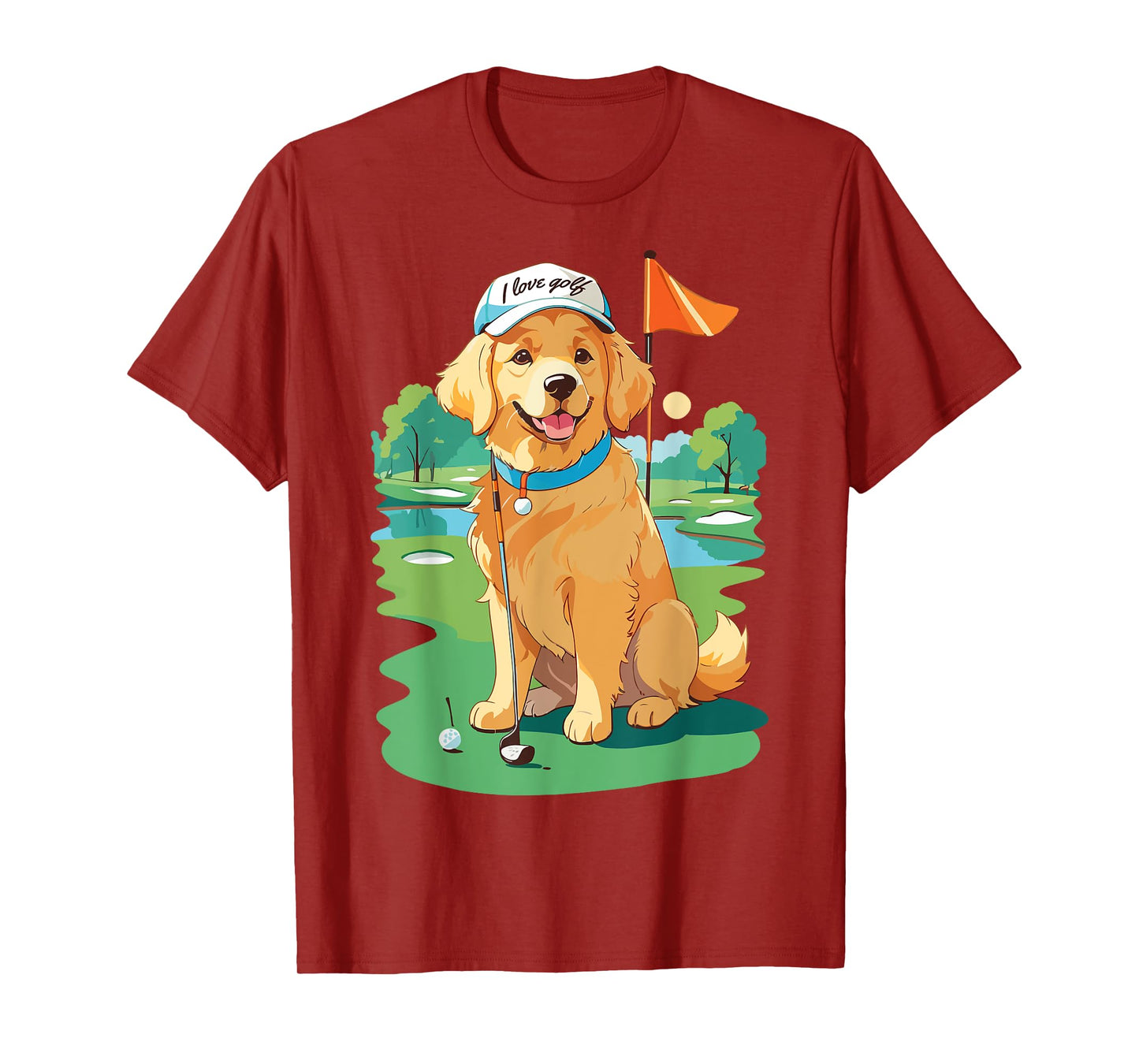 I Love Golf Golf Dog Illustration Golden Retriever Men Women T-Shirt