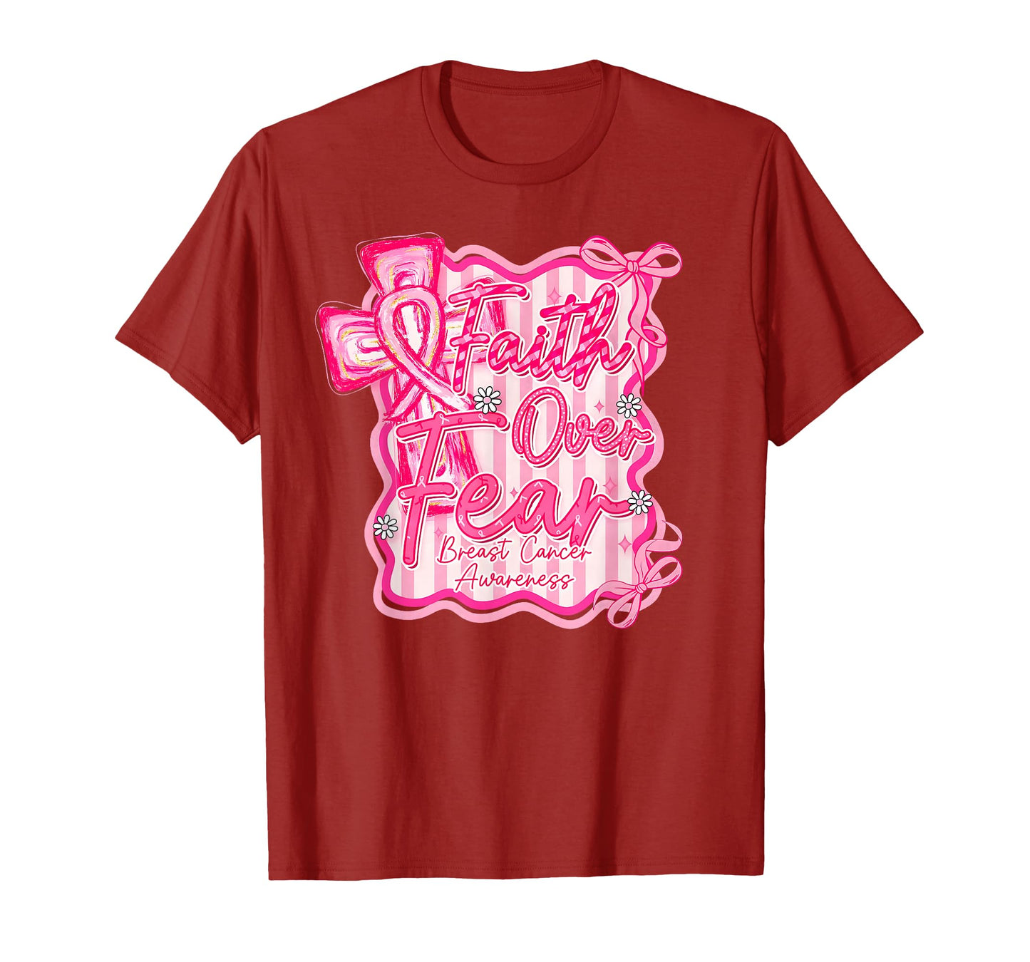 Preppy Breast Cancer Faith Over Fear Coquette Women Girls T-Shirt