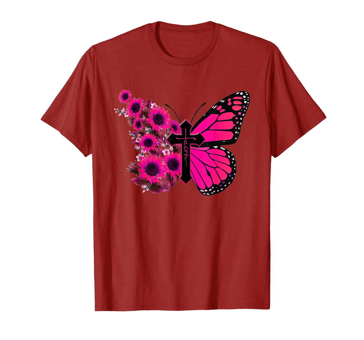 Faith Cross Sunflower Butterfly Christian Vintage T-Shirt