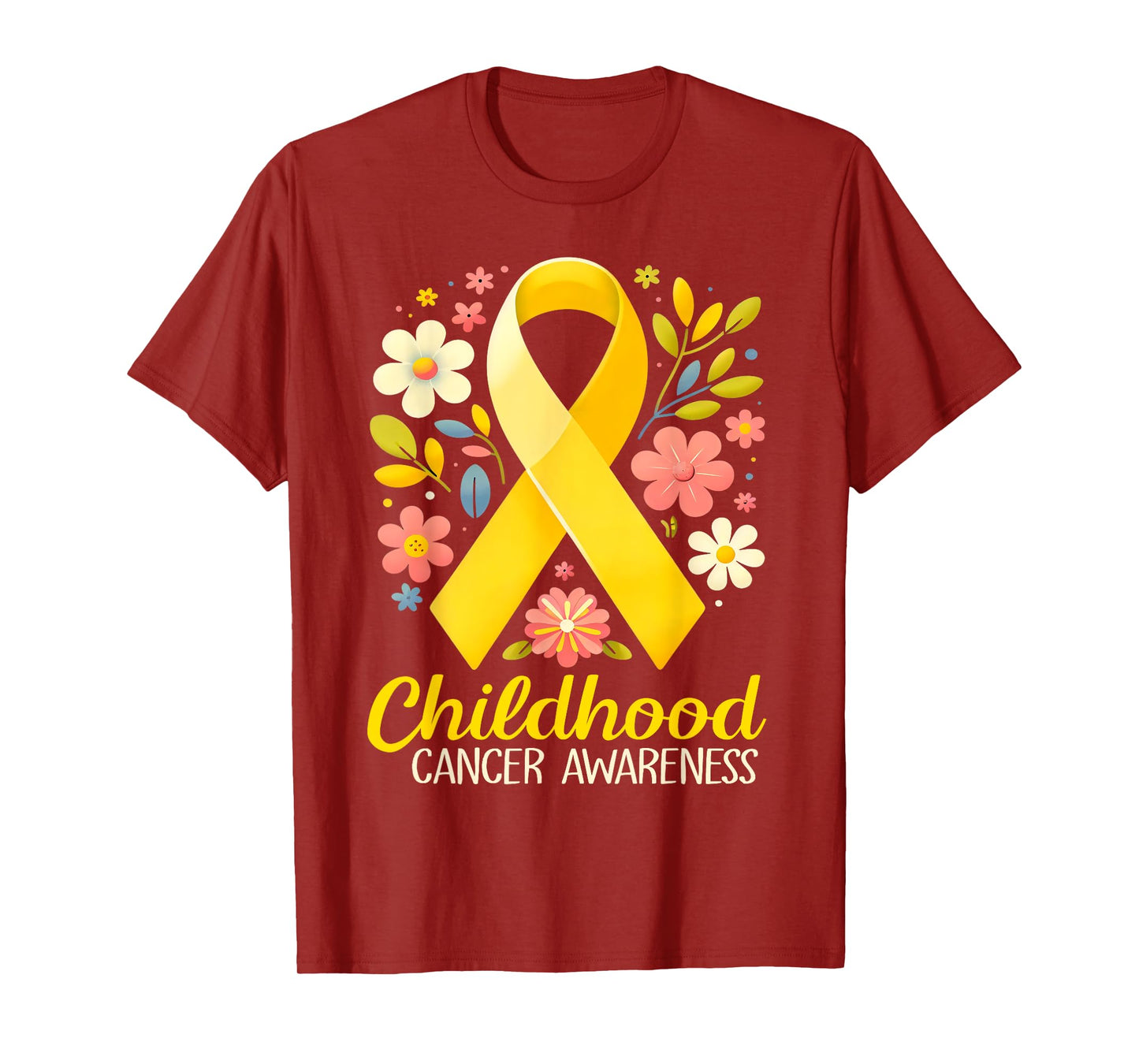 Gold Ribbon Childhood Cancer Awareness Girls Kids Women T-Shirt
