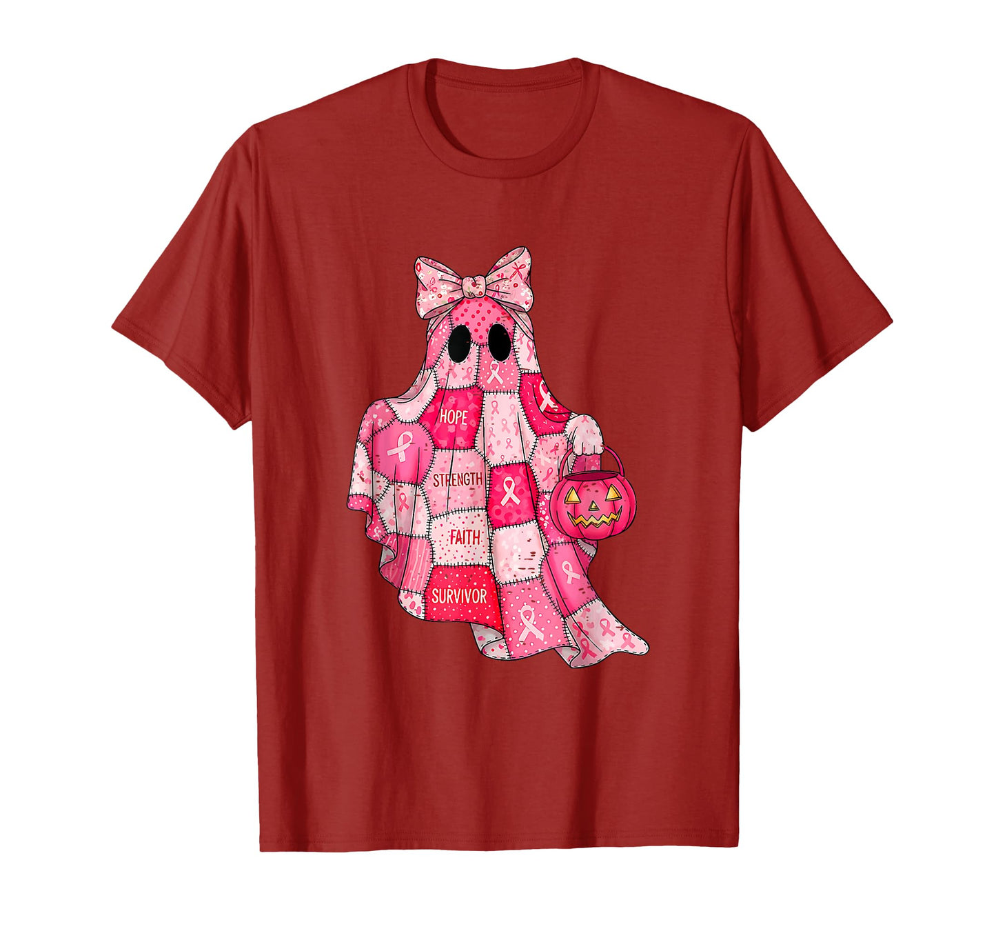 Faith Hope Strength Breast Cancer Awareness Pink Ghost Bow T-Shirt