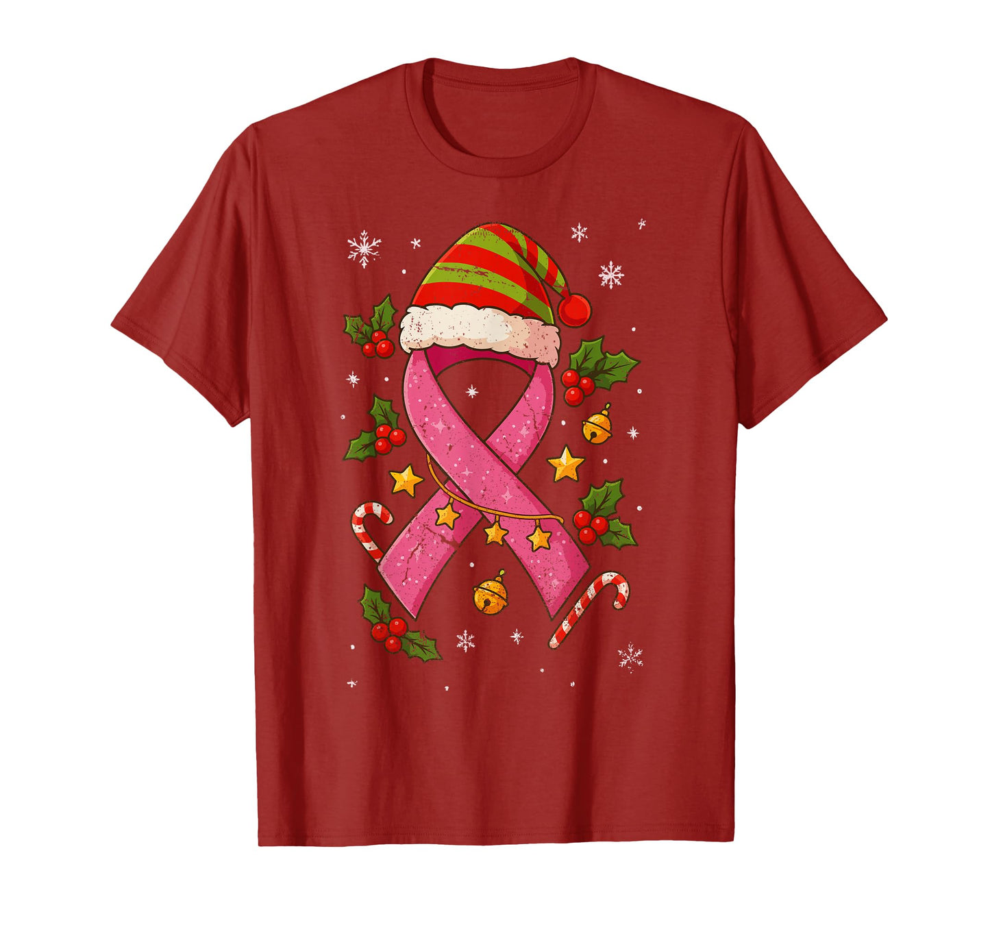 Retro Festive Breast Cancer Awareness Pink Ribbon Christ T-Shirt