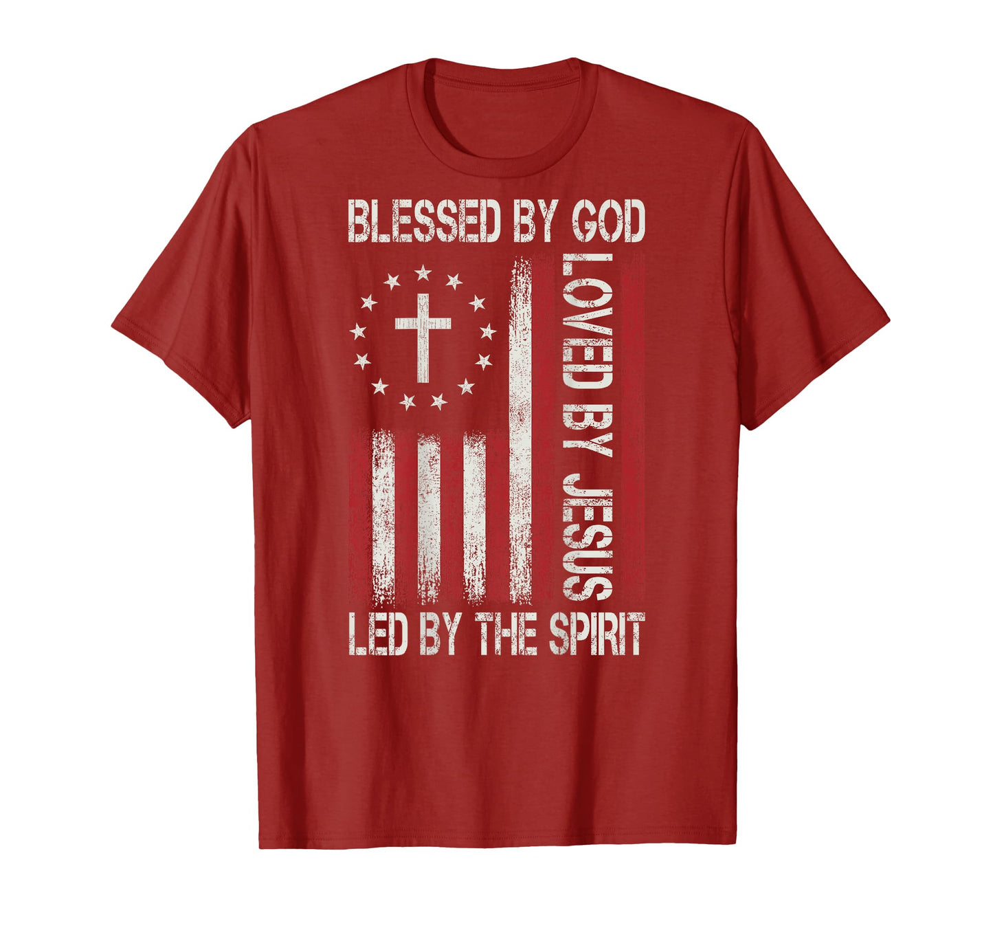 Blessed By God Loved By Jesus Christian Faith Flag Religious T-Shirt