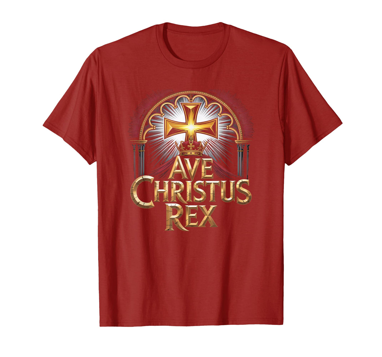 Ave Christus Rex Crowned Golden Cross Christian Faith Design T-Shirt