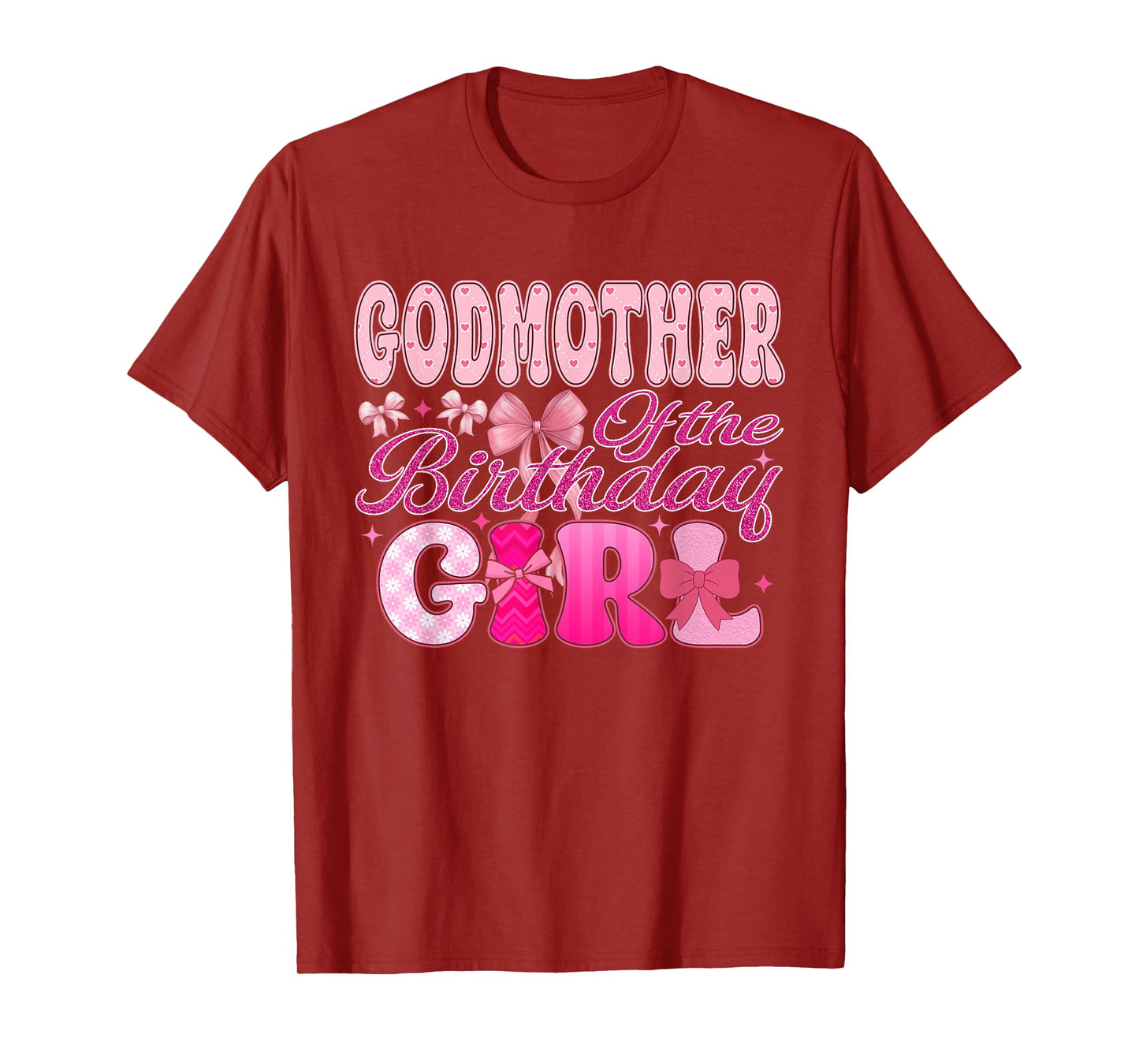 Godmother of The Birthday Girl Family Pink Coquette Bow T-Shirt
