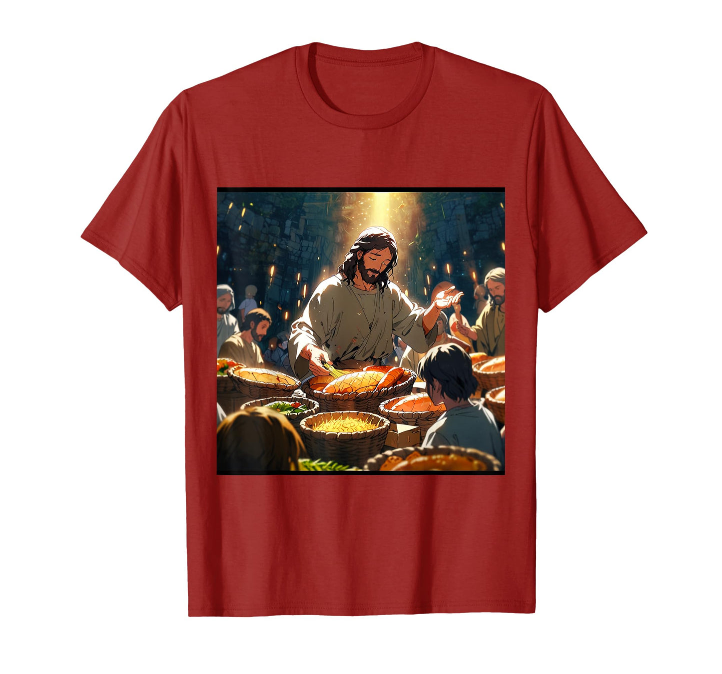 Jesus Anime Miracle Fishes and Loaves Matthew 14 Feed 5000 T-Shirt