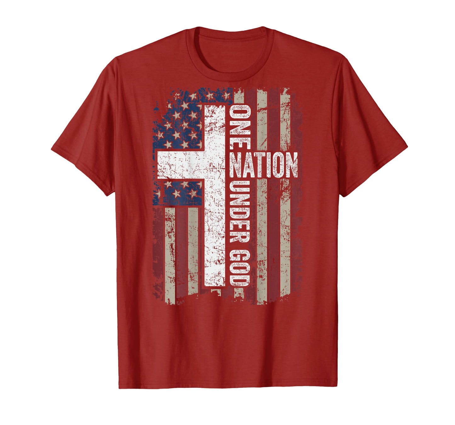 ONE NATION UNDER GOD - Christian Worship USA Flag - ON BACK T-Shirt