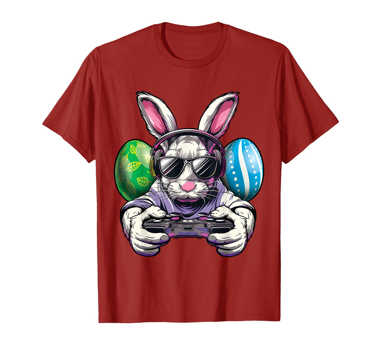 Easter Bunny Plays Video Game With Eggs Boys Kids Gamer T-Shirt