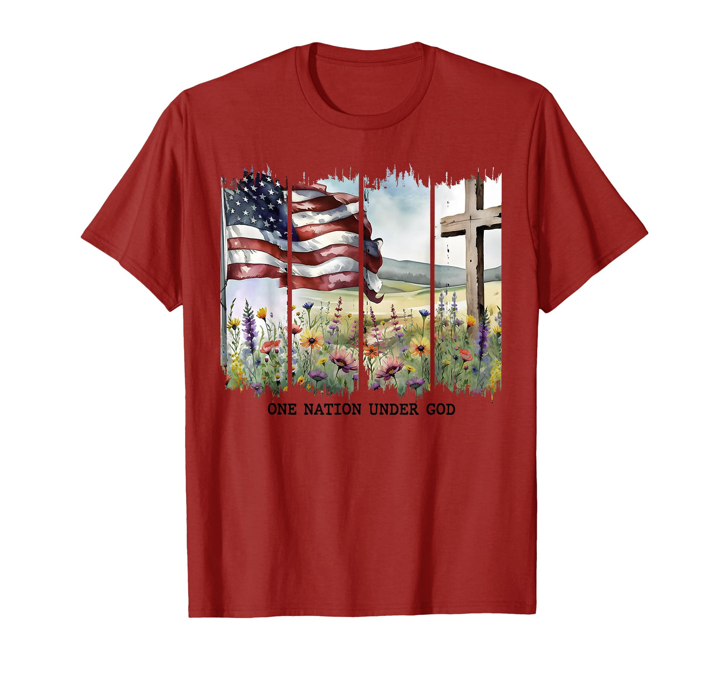 One Nation Under God Jesus Christian Cross Us Flag 2side T-Shirt