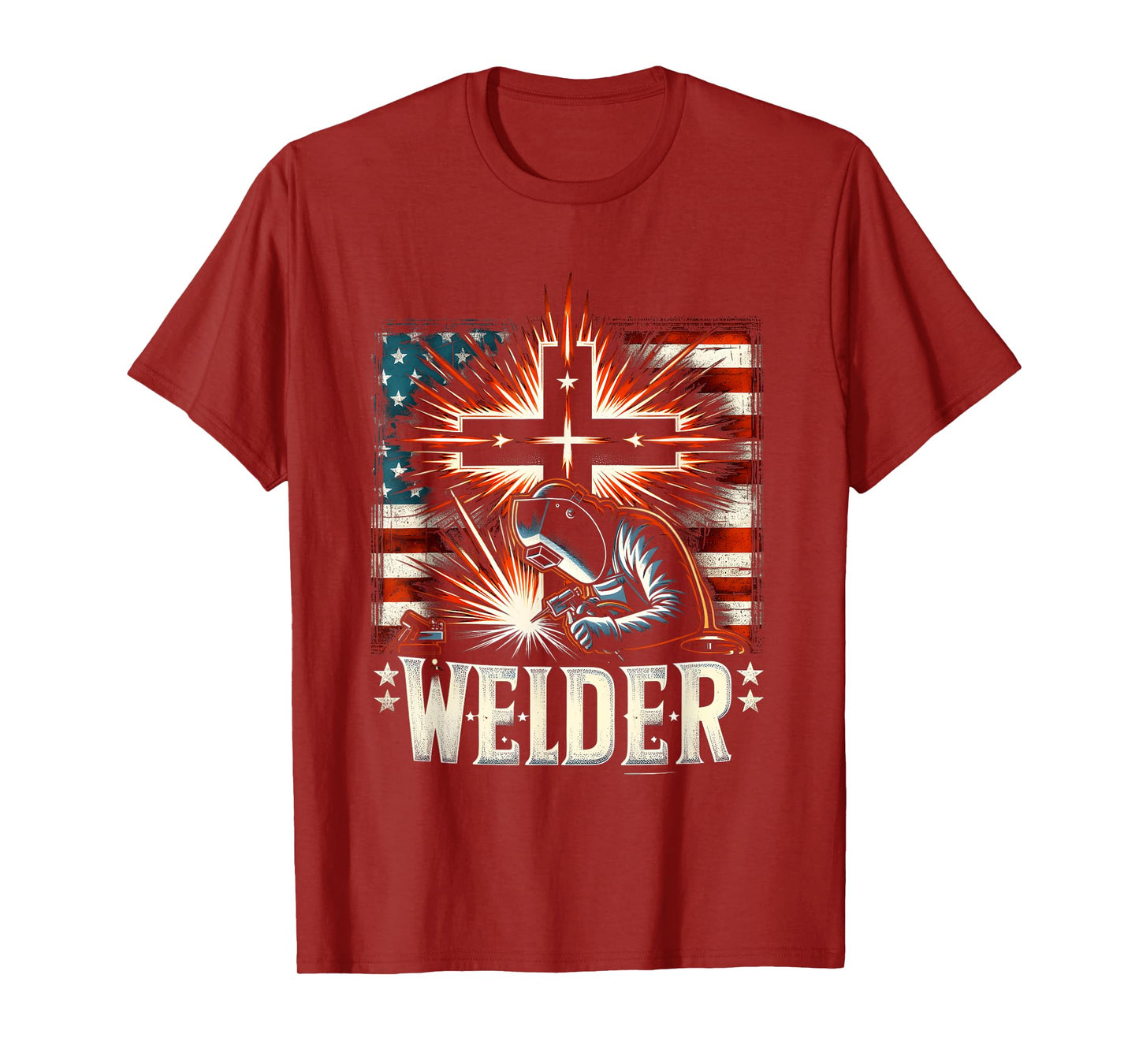 Welder American Flag Welding Faith Cross Christian Weld T-Shirt
