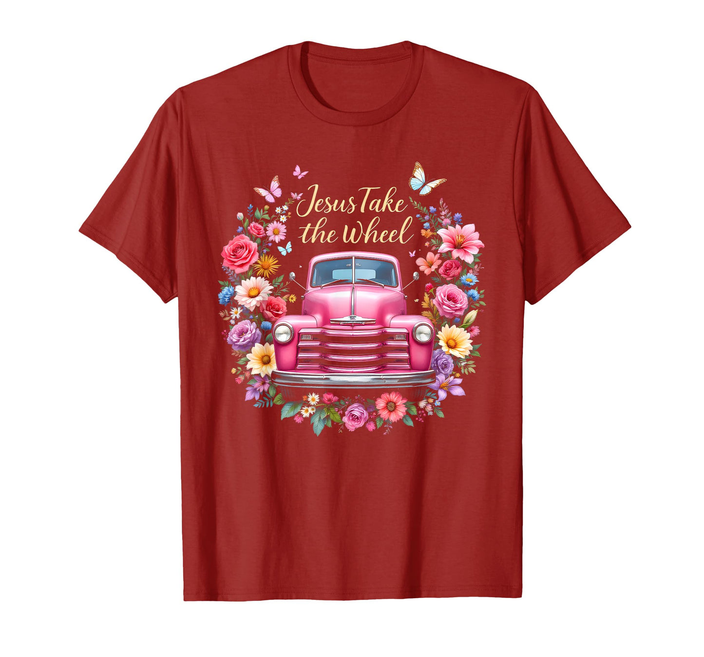 Jesus Take The Wheel Floral Farm Truck Catholic T-Shirt