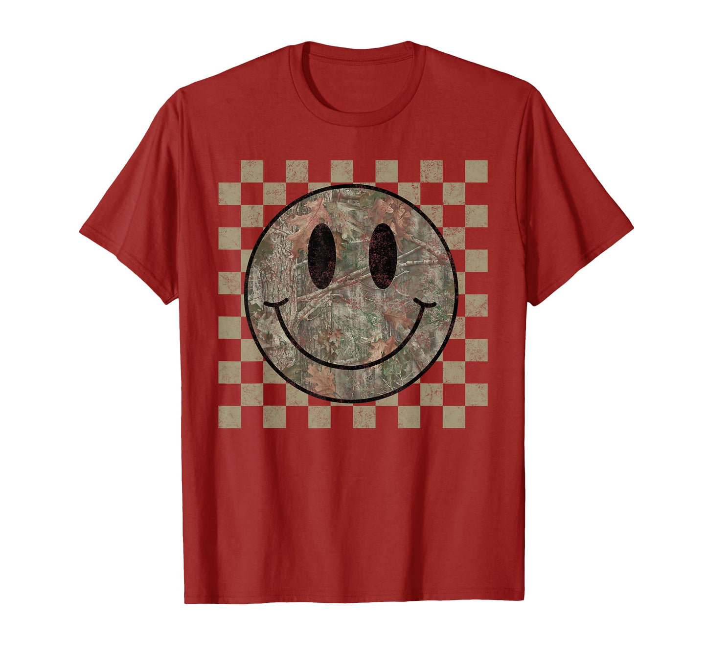 Camo Tree Smile Face Checkered Camouflage Cute Adults Kids T-Shirt
