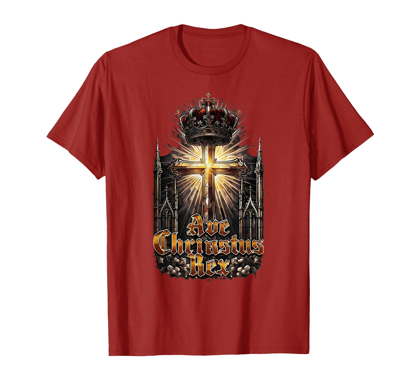 Ave Christus Rex – Majestic Cross with Crown T-Shirt