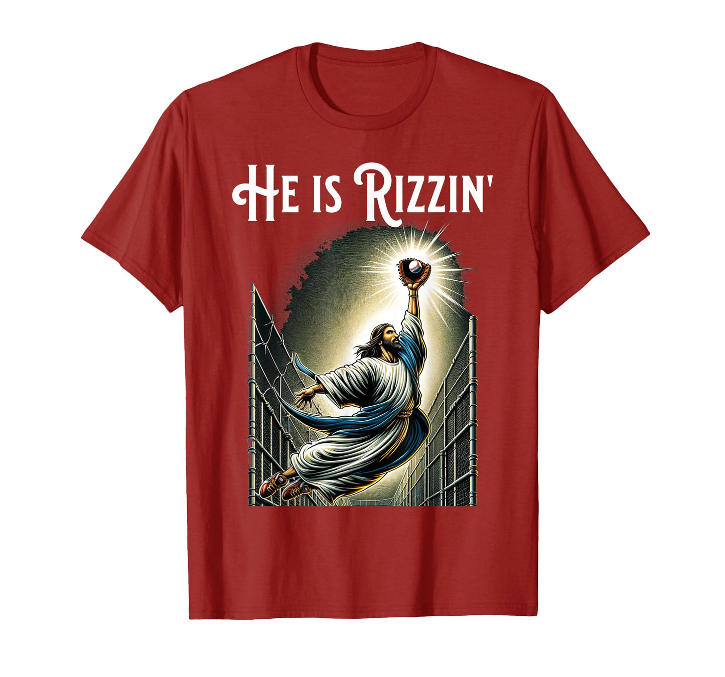 He is Rizzin Jesus Playing Baseball Funny Sports Rizz T-Shirt