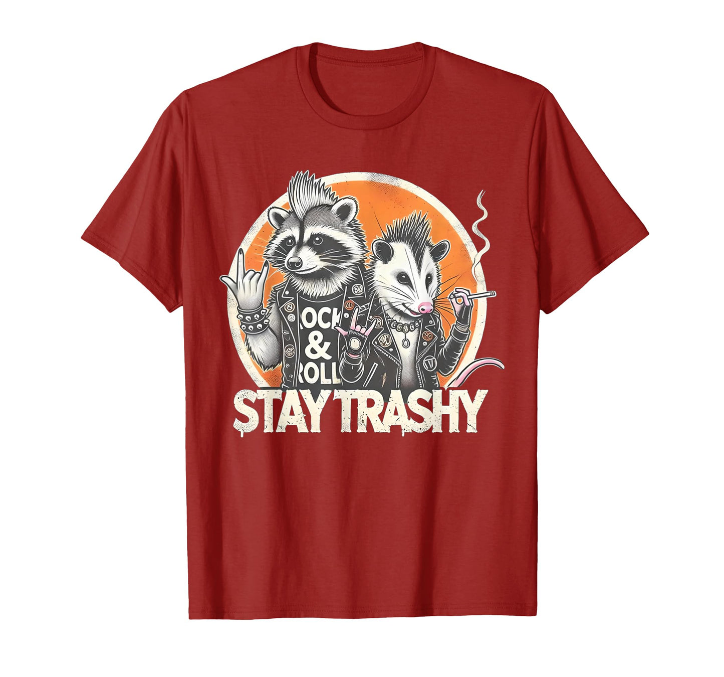Stay Trashy Racoon Possum Funny Rock On Street Cat Punk Meme Men Women T-Shirt