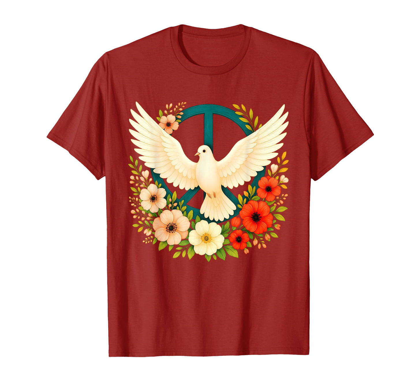 Groovy World Peace Day Bird Floral Peace Symbol Day of Peace T-Shirt