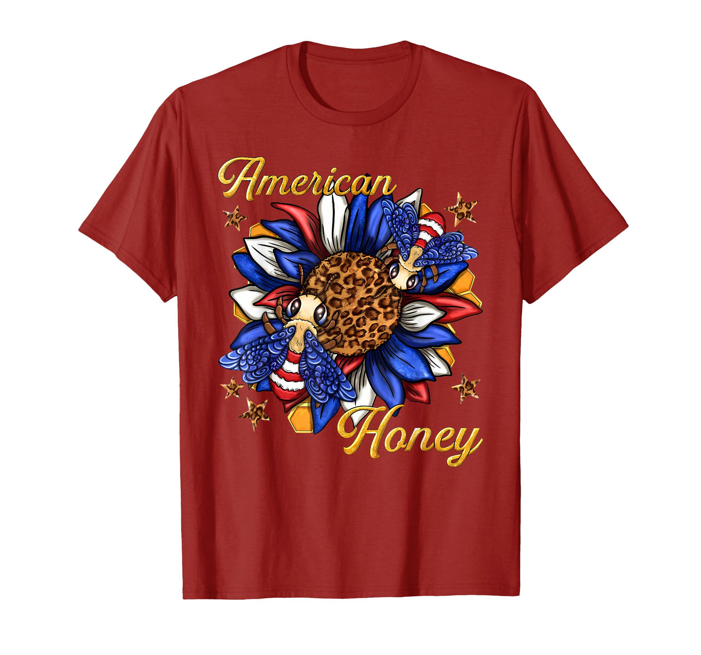 American Honey Bee Sunflower Leopard US Flag 4th Of July T-Shirt