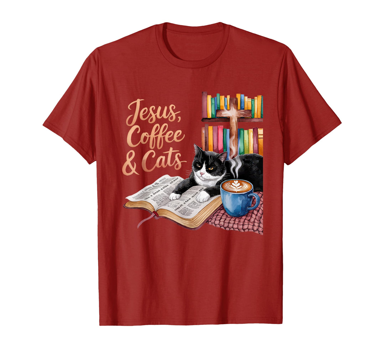 Jesus Coffee Cats Funny Cute Design Jesus Lovers Christian T-Shirt