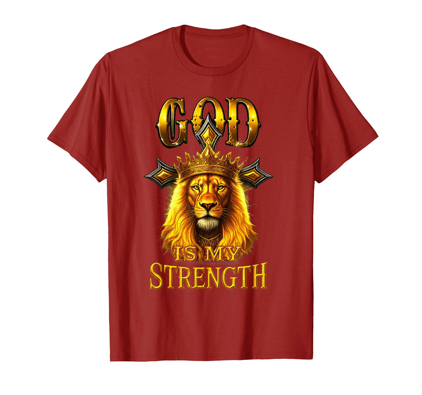 God is My Strength Lion of Judah Christian Cross T-Shirt