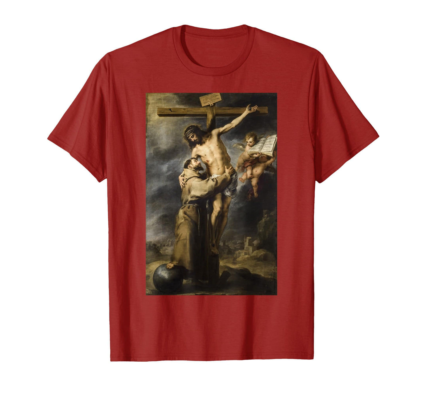 Saint Francis Embracing Christ on the Cross Painting Murillo T-Shirt