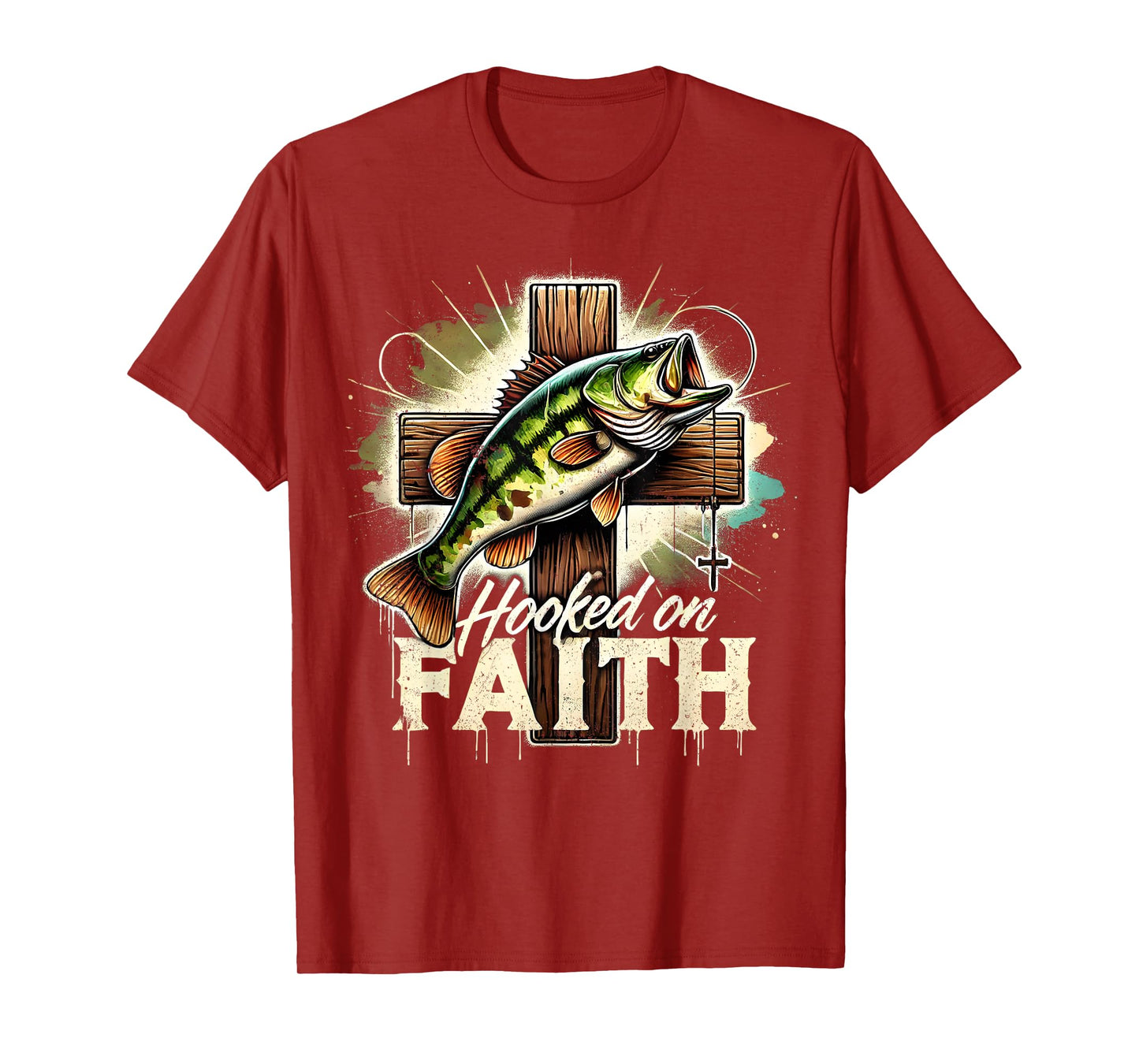Hooked On Faith Christian Jesus Cross Fishing Squad T-Shirt