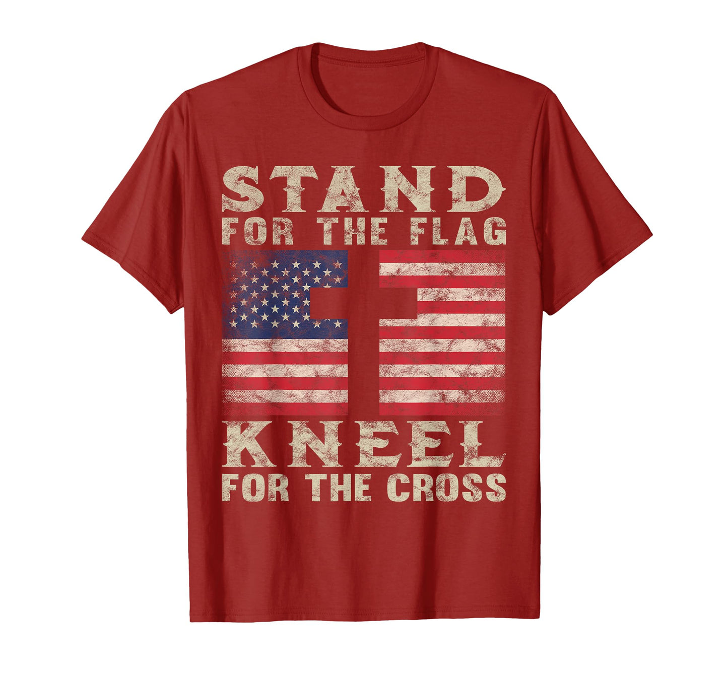 Christian Patriotic American Flag Stand Flag Kneel Cross T-Shirt