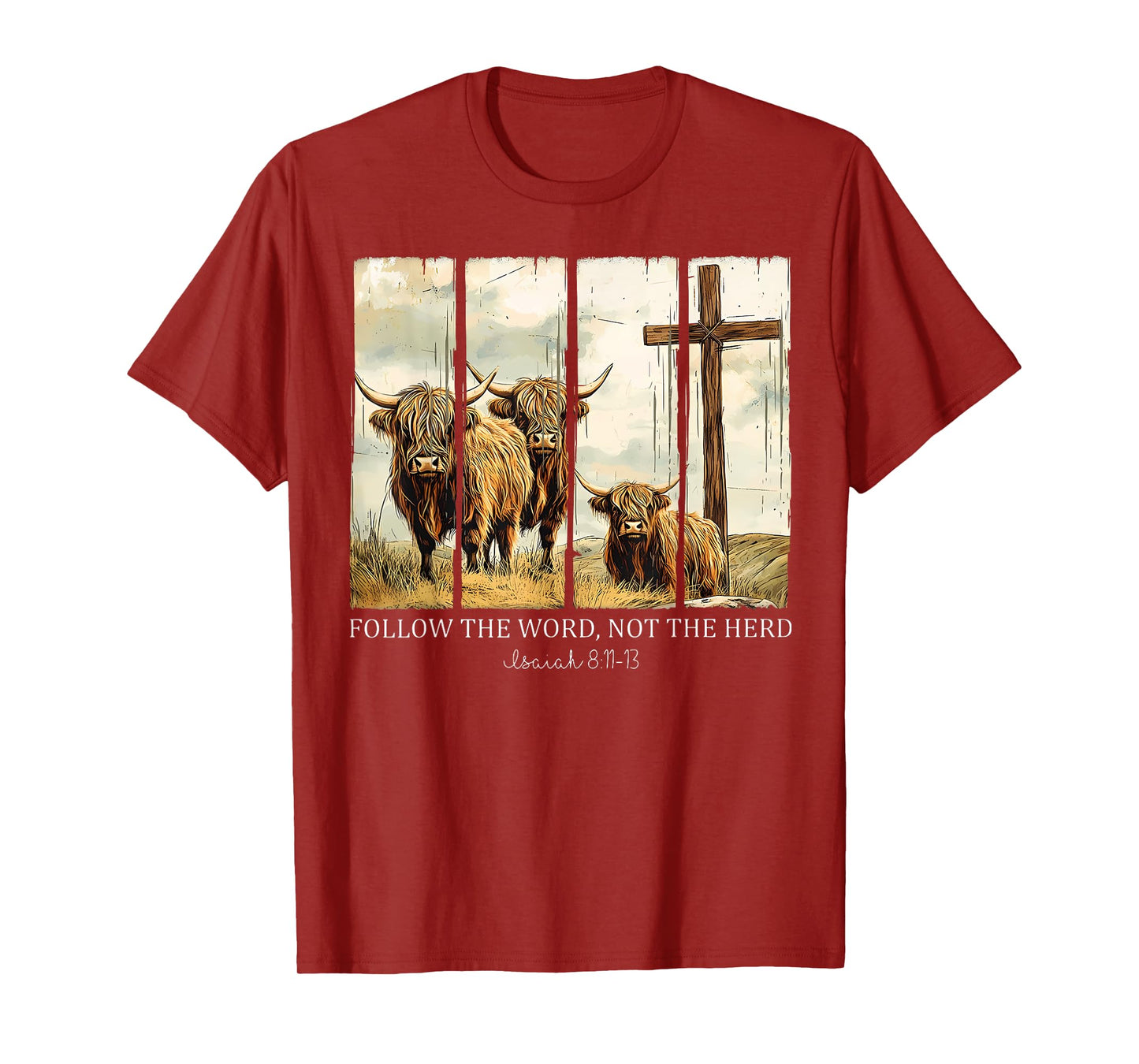 Follow The Word Not The Herd Christian Western Highland Cow T-Shirt