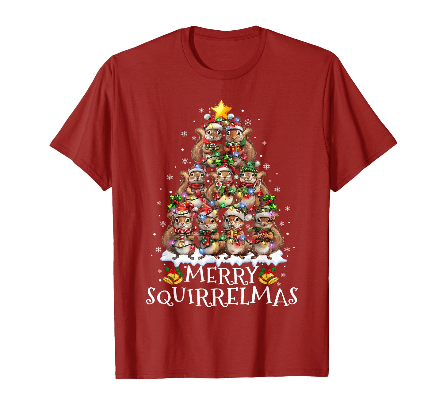 Squirrel Christmas Tree Lights Merry Squirrelmas Santa Xmas T-Shirt