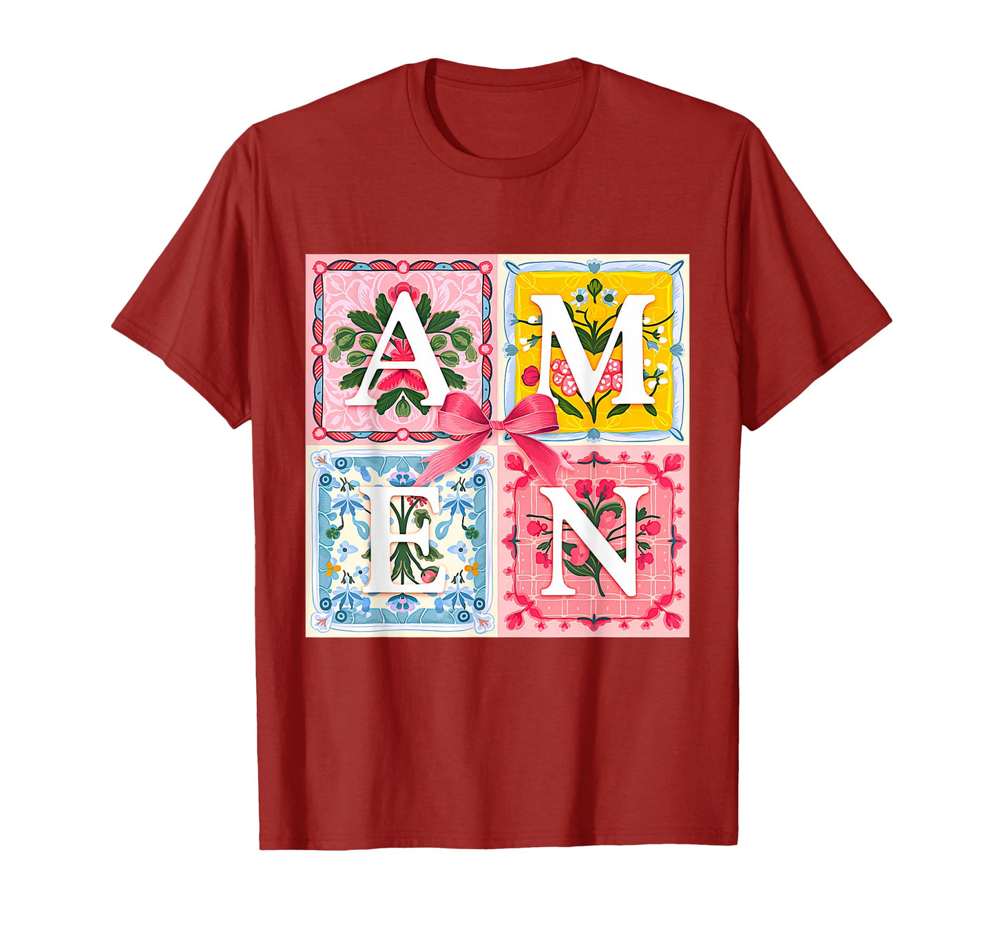 Amen Floral Typography Religious Christian Botanical Art T-Shirt