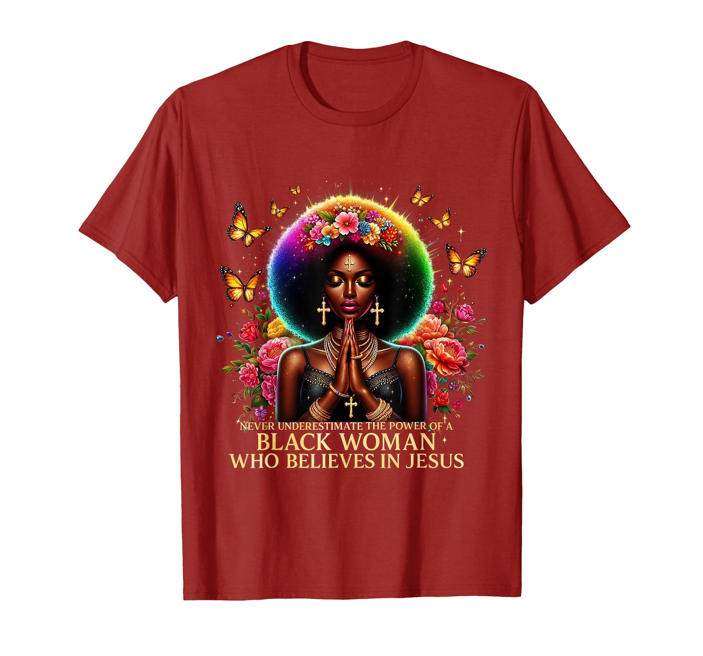 Black Woman Faith Inspirational Believes Jesus Powerful T-Shirt
