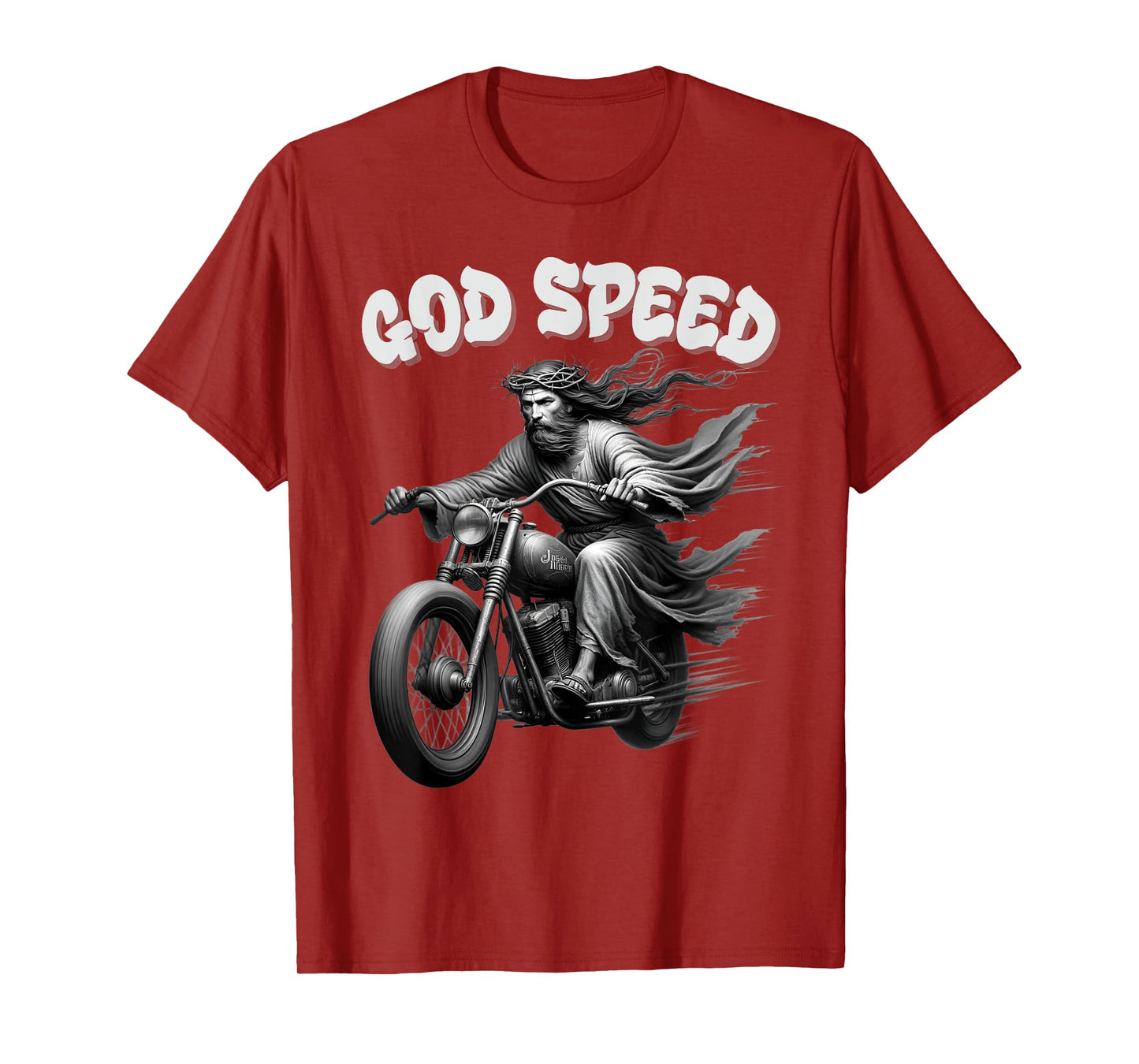 God speed Jesus on a Motorcycle Christian humour tee T-Shirt