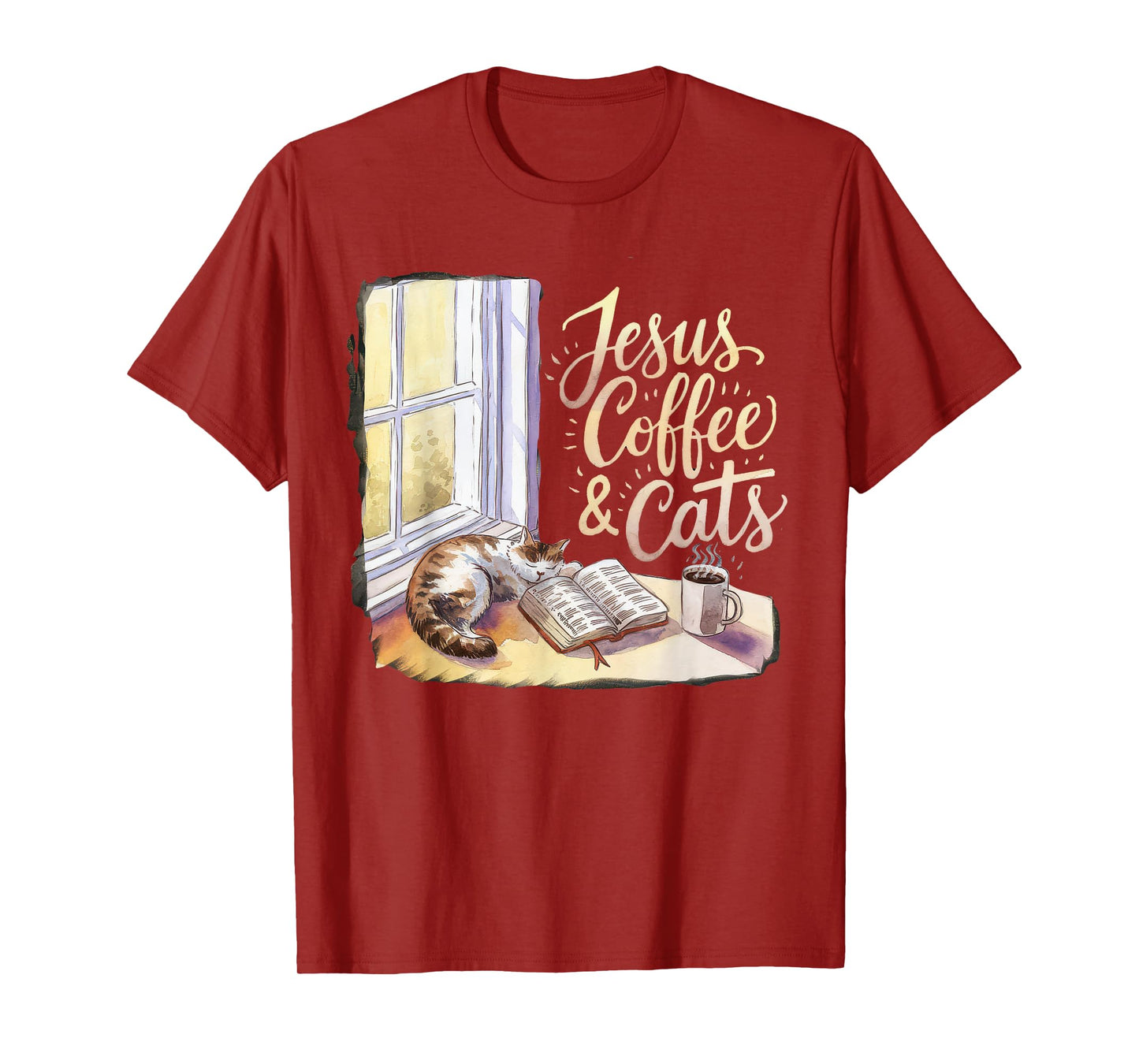 Jesus Coffee Cats Funny Cute Design Jesus Lovers Christian T-Shirt