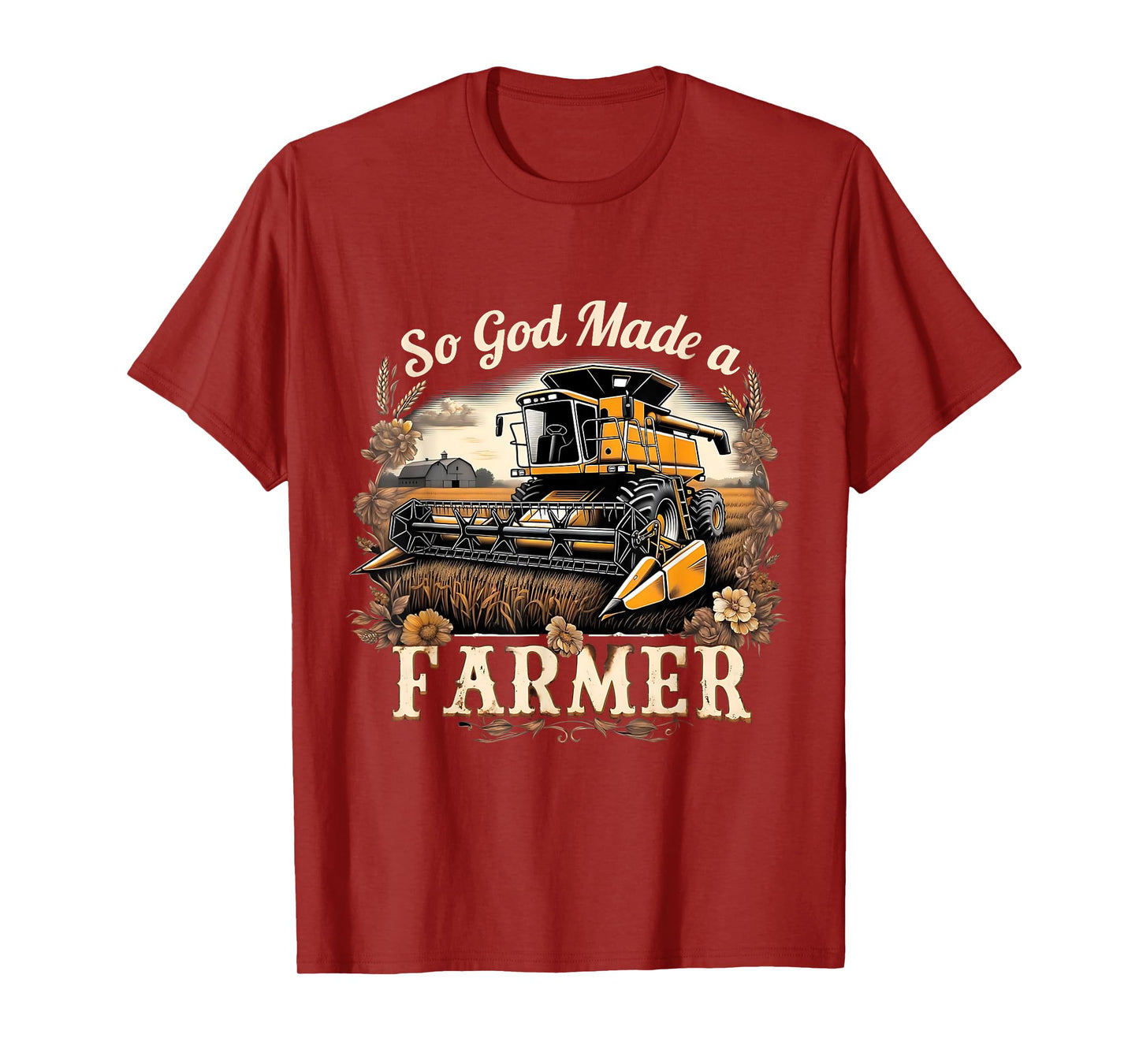 So God Made a Farmer Tractor Harvest Design T-Shirt