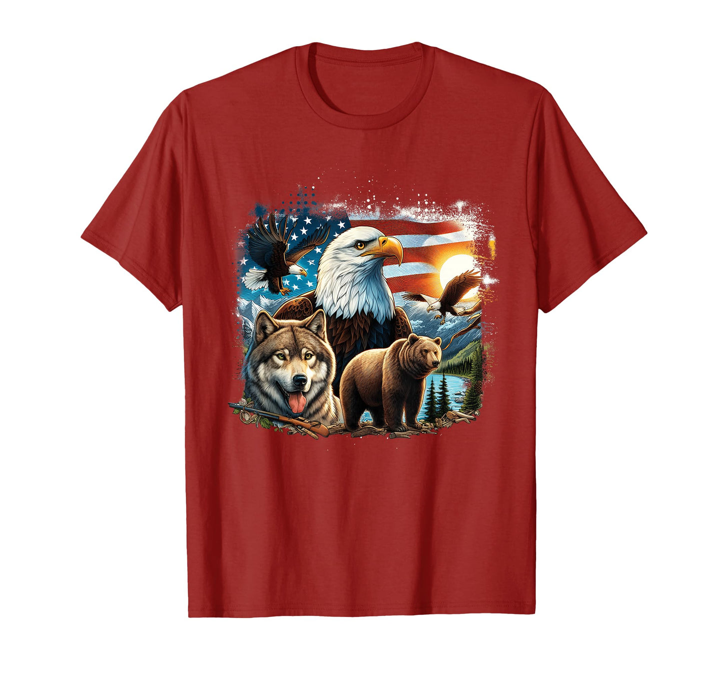 Usa Animals Bald Eagles Grizzly Bear Wolf Wilderness Nature T-Shirt