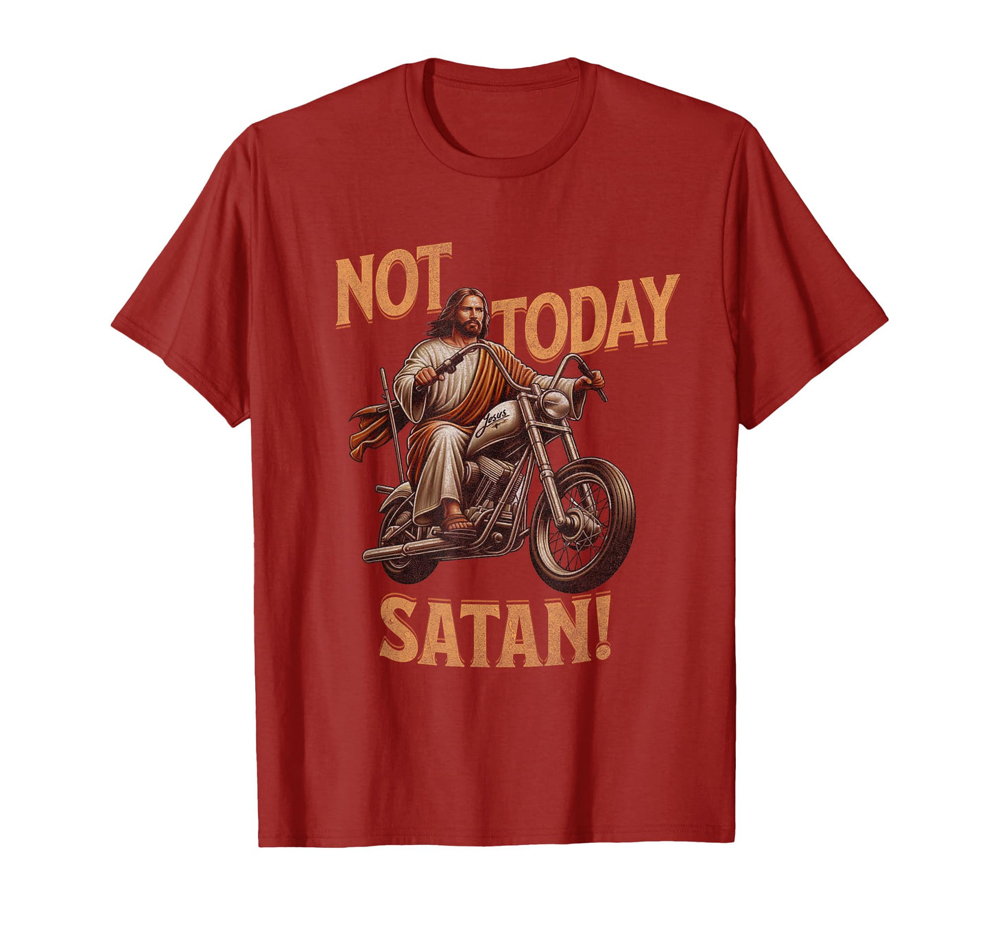Retro Not Today Satan Jesus Riding A Chopper Motorcycle T-Shirt