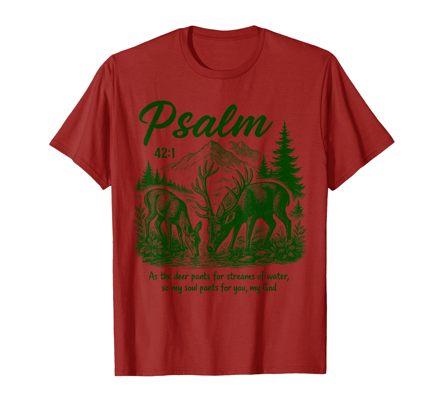 Psalm 42 1 Deer Christian Nature Art Forest Religious Faith T-Shirt