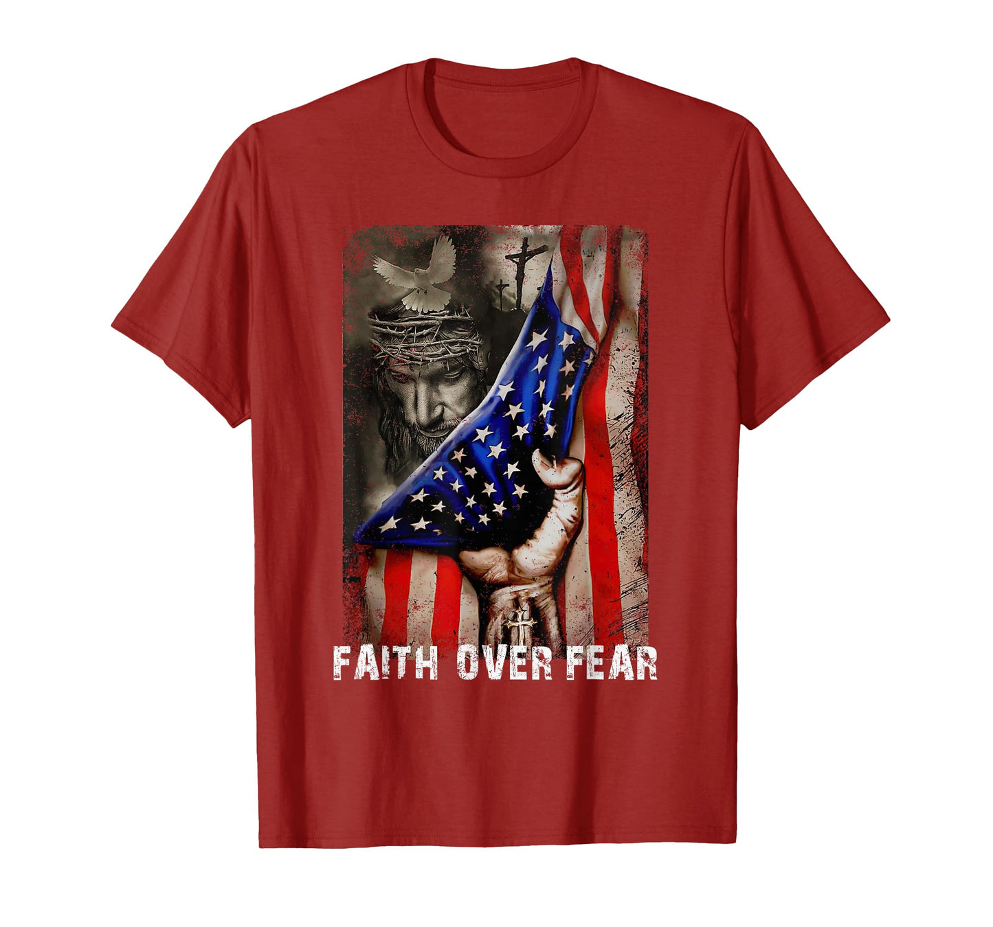 Vintage Faith Over Fear God Jesus Christian Flag 4th Of July T-Shirt for Women Kids Men