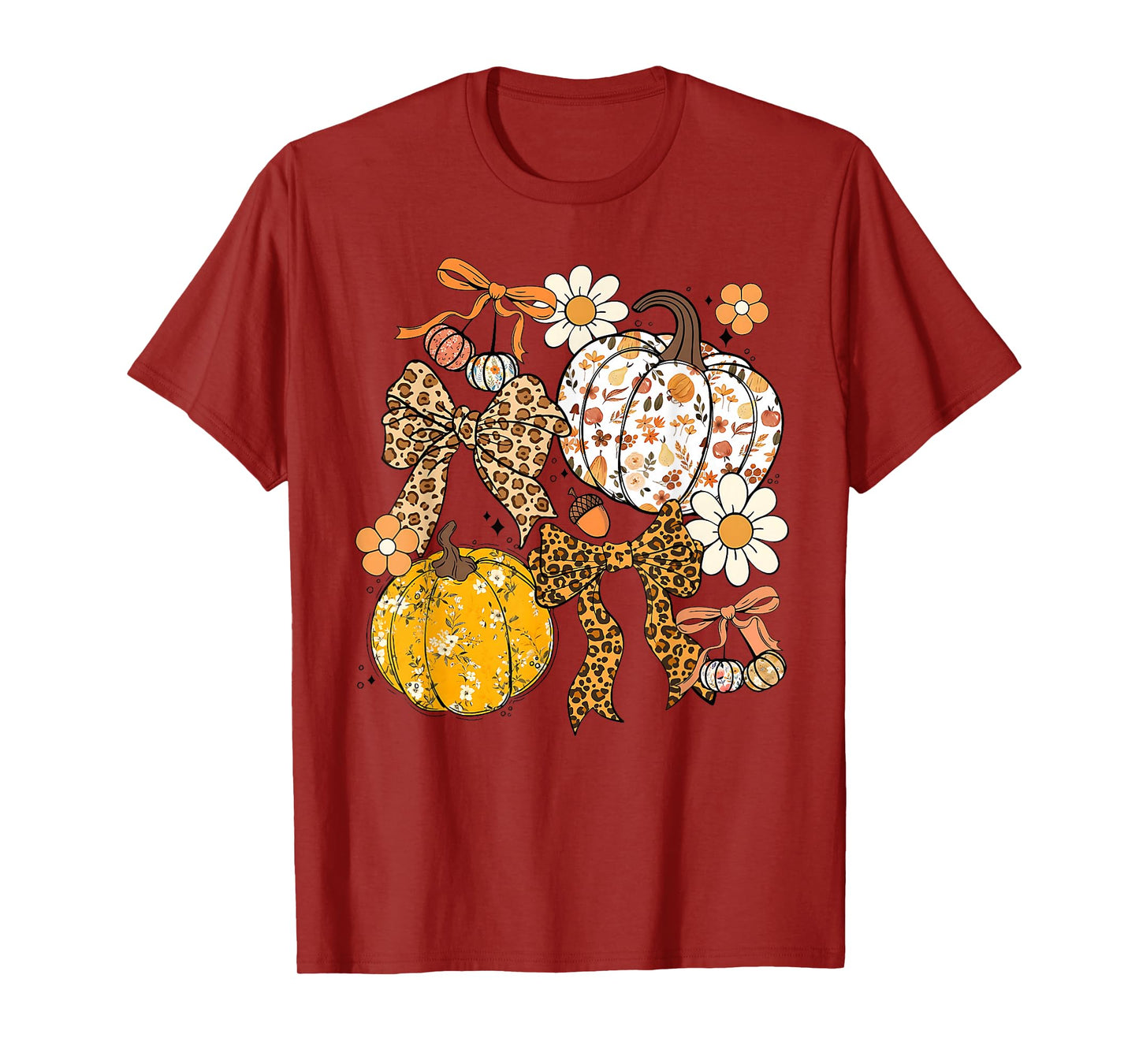 Retro Pumpkin Coquette Bow Fall Autumn Halloween Girl Women T-Shirt