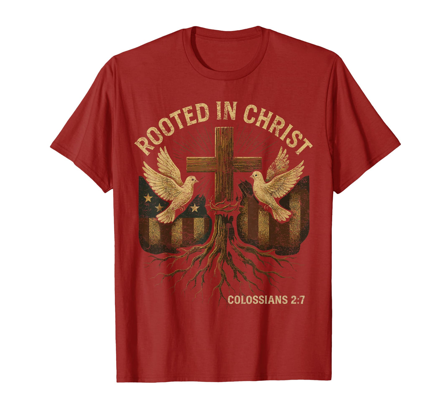 Spiritual Retro Christian Cross Rooted in Christ Faith Verse T-Shirt