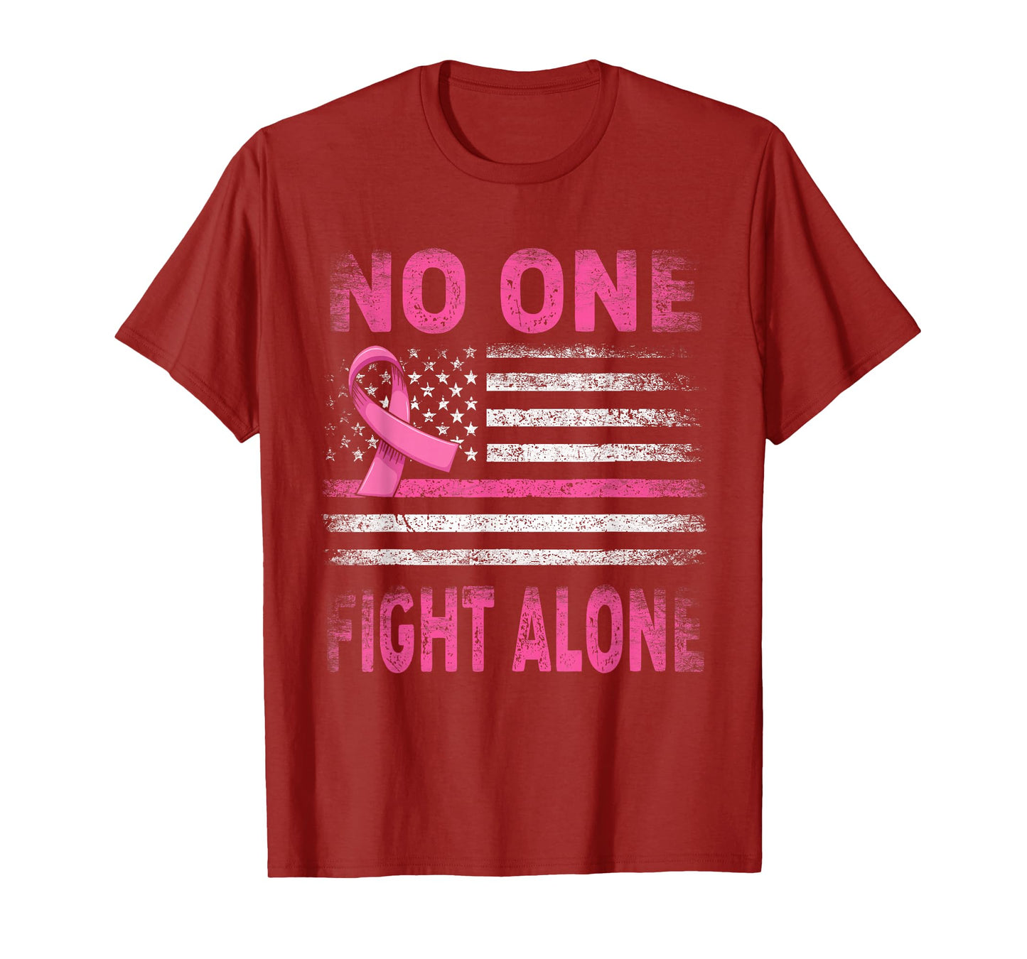 No One Fights Breast Cancer Alone American Flag Pink Ribbon T-Shirt