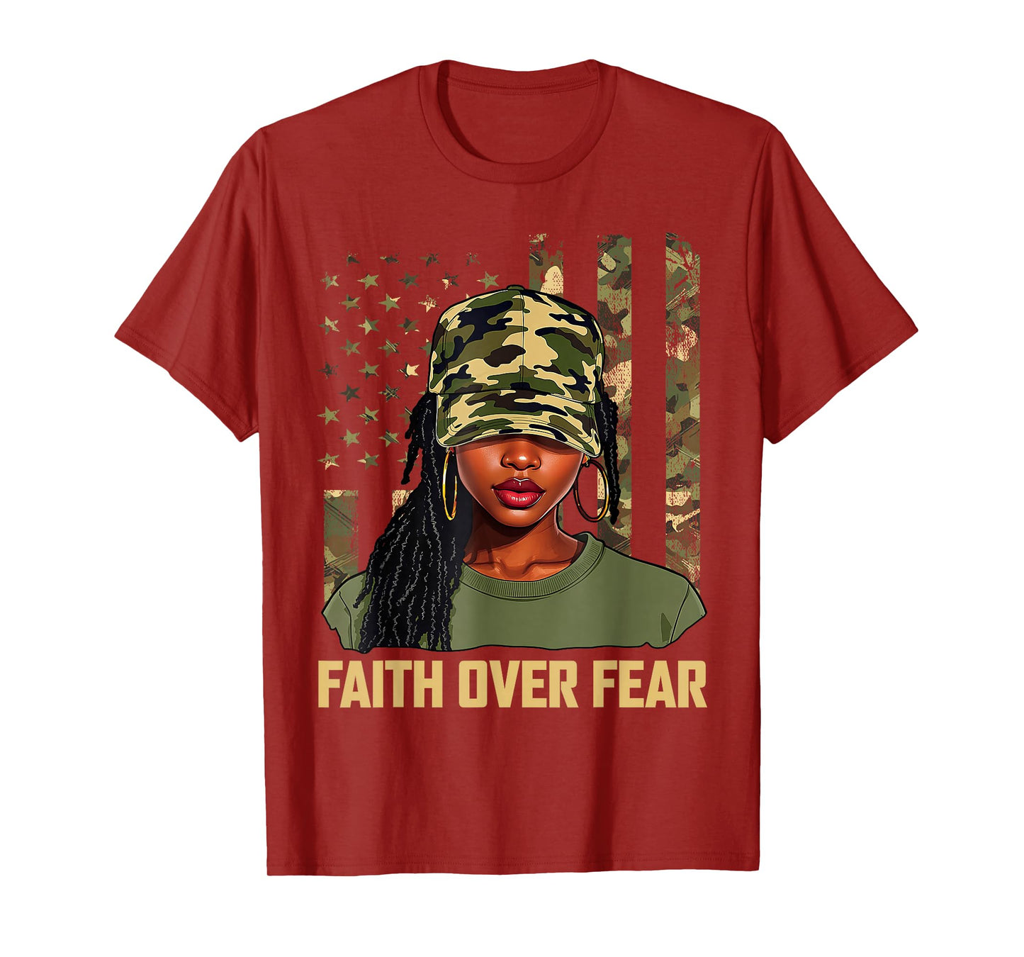 Faith Over Fear Christian Camo African American Afro Women T-Shirt