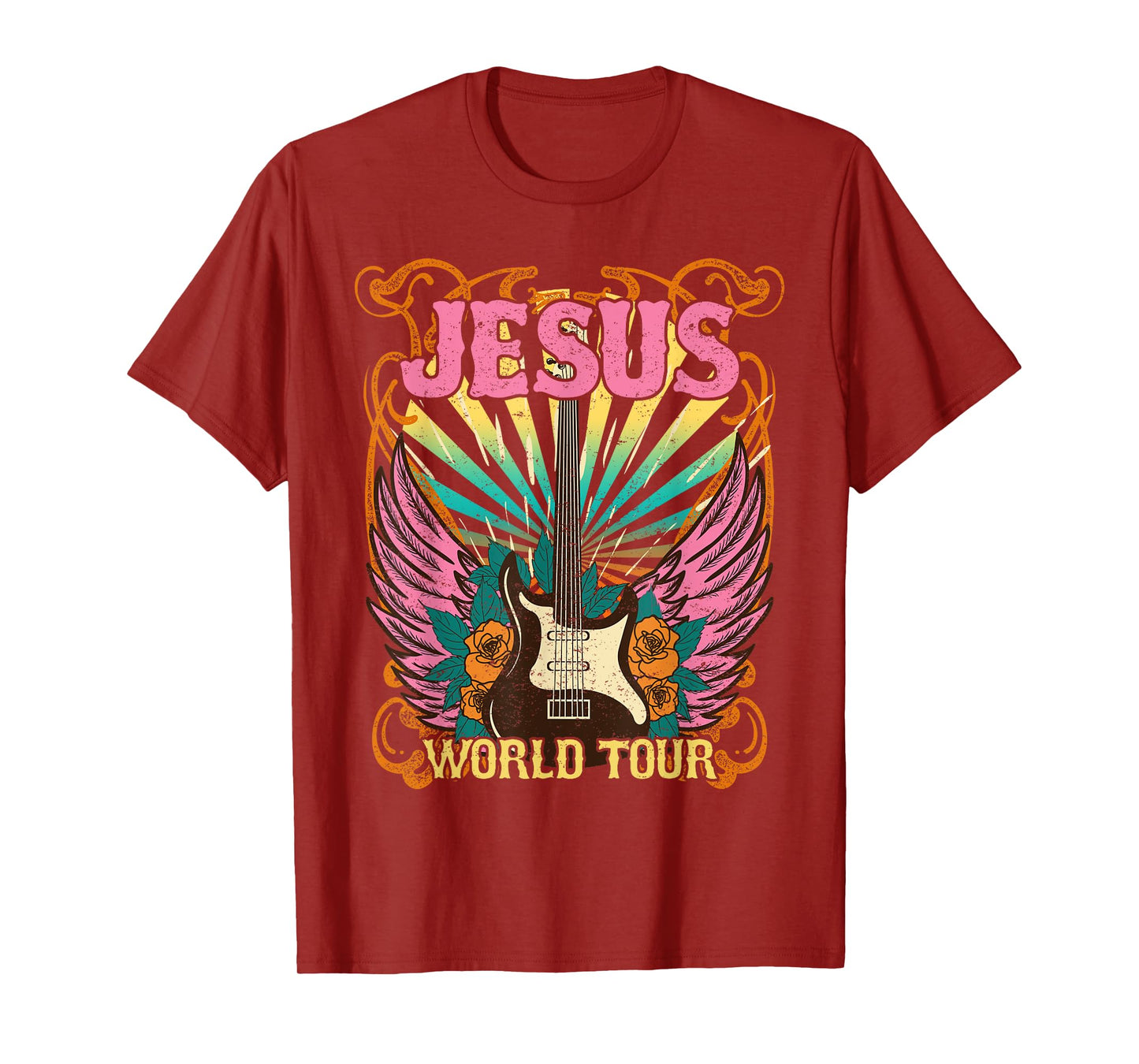 Jesus World Tour Retro 70s 80s Rock Concert Guitar Christian T-Shirt