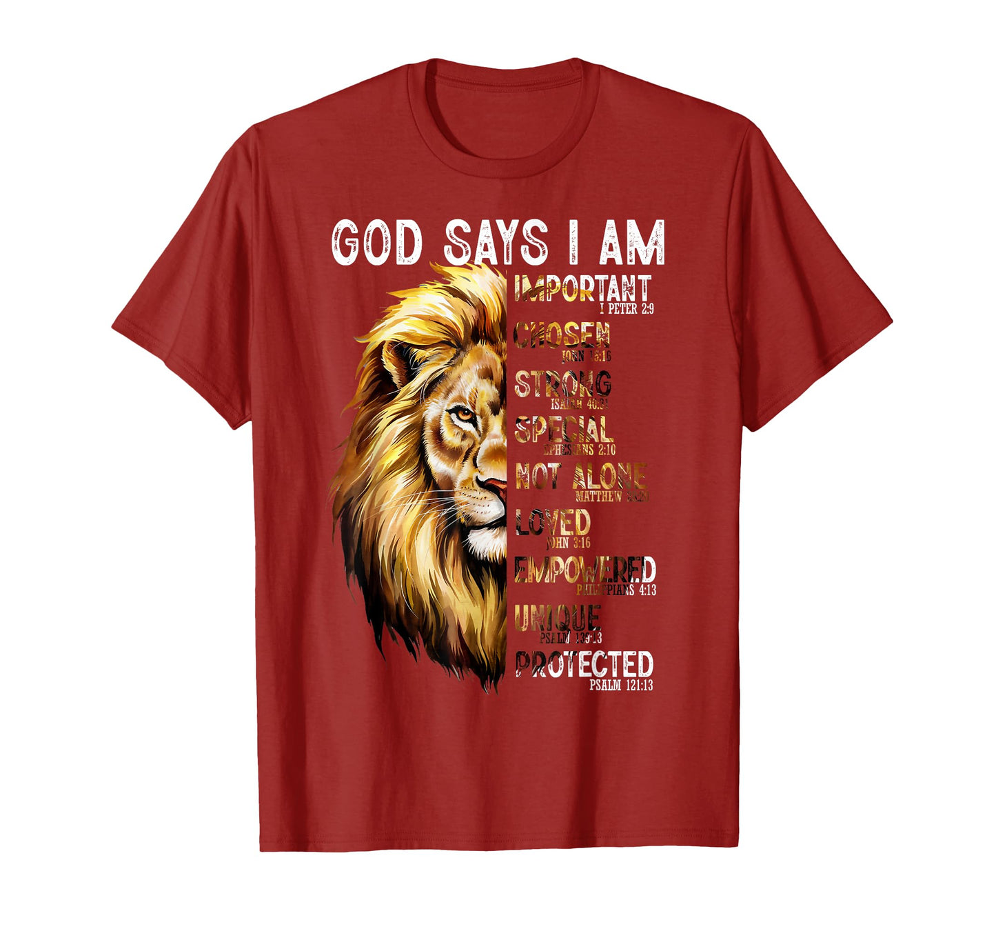 God Says I Am Christian Lion Men Religious Bible Verse T-Shirt
