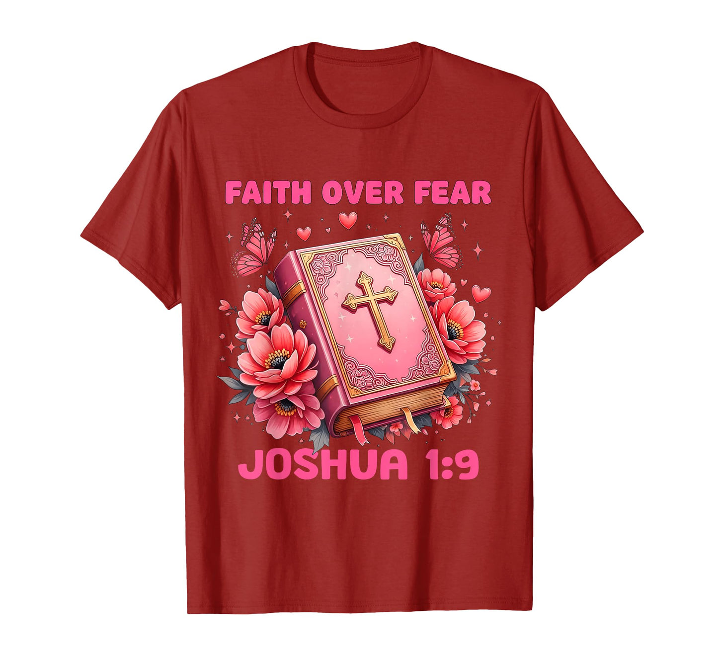 Faith Over Fear Joshua 1:9 Retro Groovy Christian Funny T-Shirt