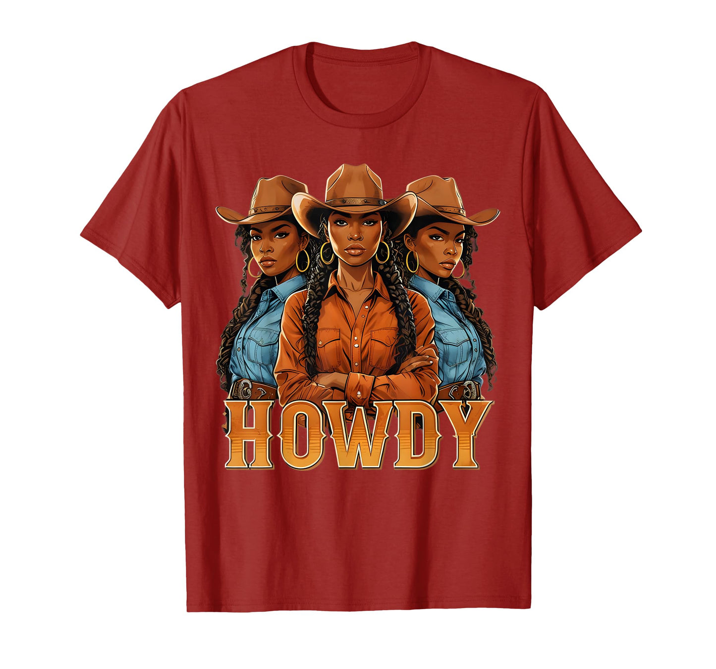 Howdy Retro Western Melanin Black Cowgirl African Women T-Shirt