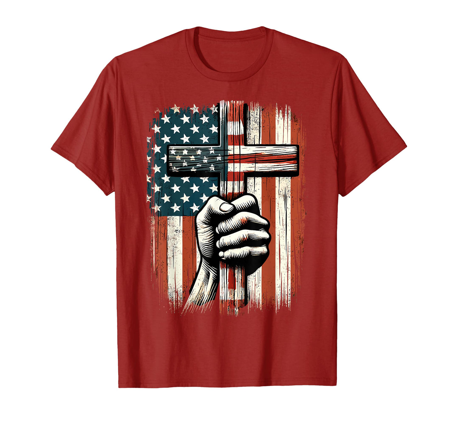 American USA Flag Christian Cross Jesus 4th Of July T-Shirt