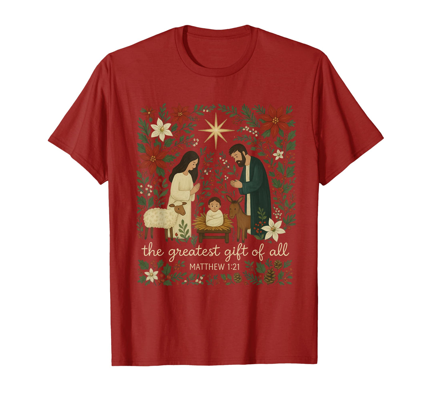 Floral Greatest of All Christian Christmas Nativity Scene T-Shirt