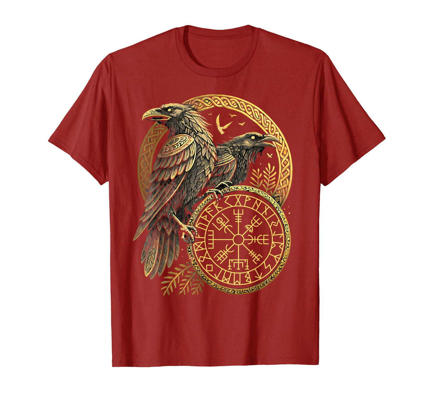 Norse Rune Huginn and Muninn Celtic Viking Compass Vegvisir T-Shirt